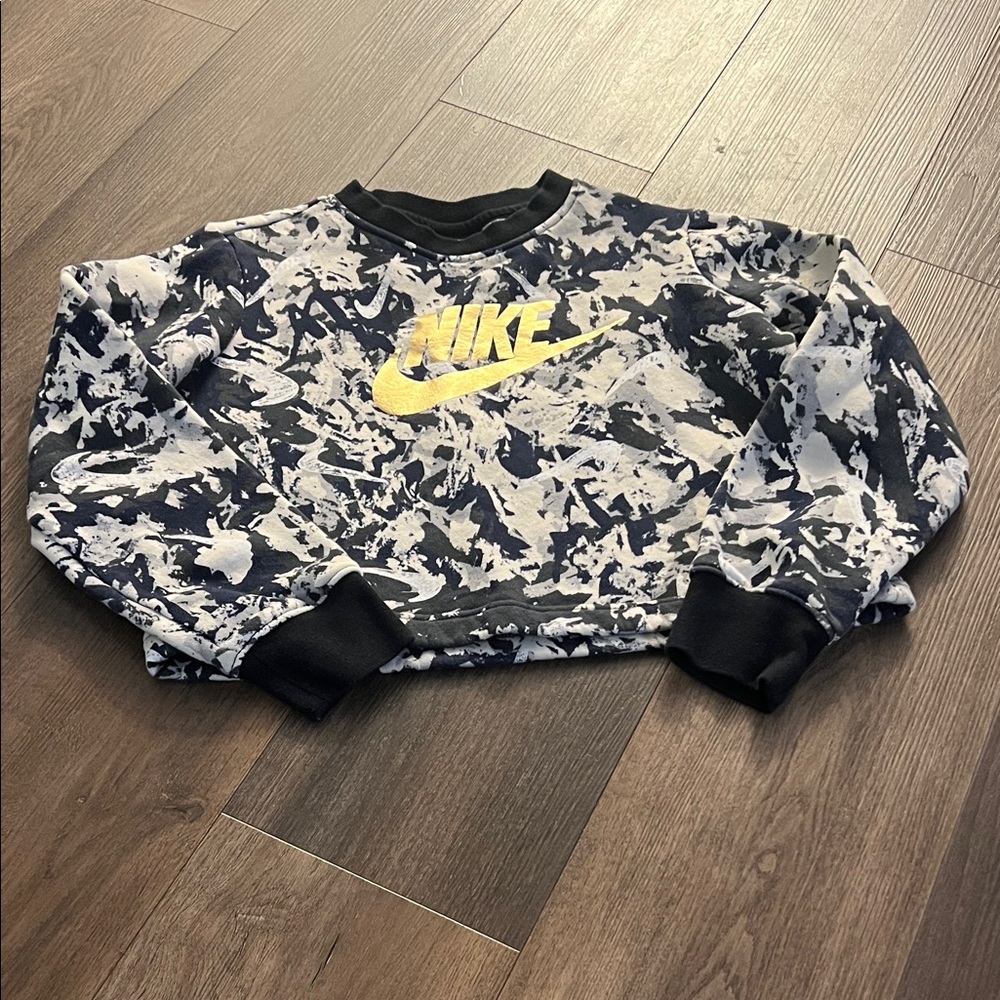 Nike Black and White Patterned Sweatshirt with Yellow Logo